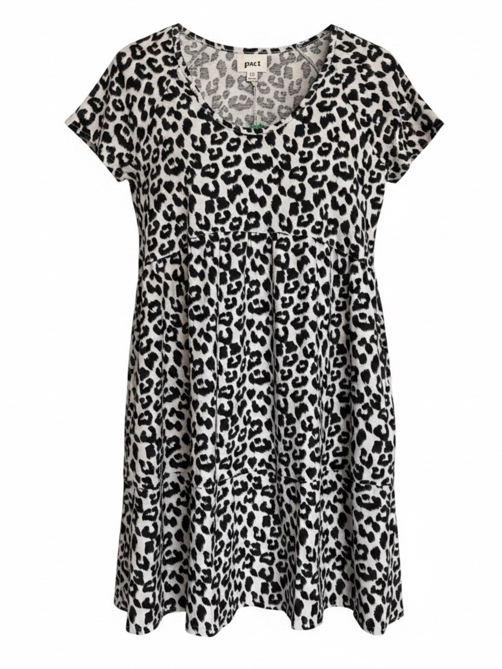NWT Pact Pink Leopard Revive Popover Mini Dress Size Medium Tiered Scoop Neck - Picture 2 of 9